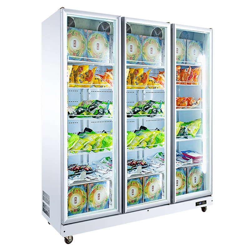 Supermarket Upright Glass Door Frozen Food Display Freezer Refrigerator Cheap