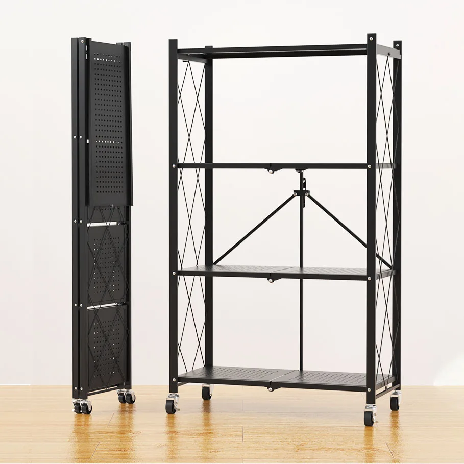 Factory customization 5 Tier Folding Metal Rack movable Bathroom Storage Shelf multi layer kitchen Trolley