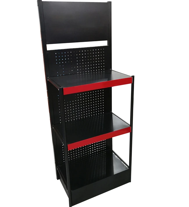 Customized 3 layers screen printing advertising logo panel pegboard motor oil shelf, lubricating oil metal display stand rack