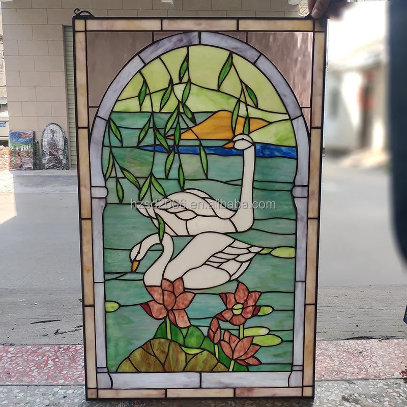 50*80 CM  3 mm Thickness Wholesale Customized Goose Design Tiffany Stained Art Glass Window  Panel Hanging Sunlight