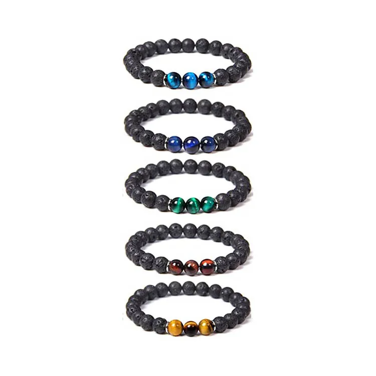 Unisex Single Circle Tiger Eye Stone Bracelet Fashionable Blue Beaded Geometric Bracelets 3pcs Diamond Trendy Unisex Accessory