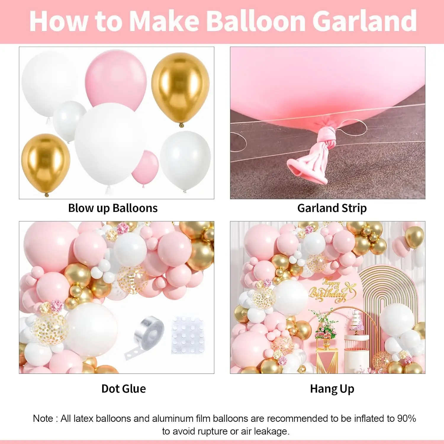 Pink and White Balloon garland Arch Kit 121PCS Pastel Pink White Gold Confetti Balloons for Girls Birthday Decorations
