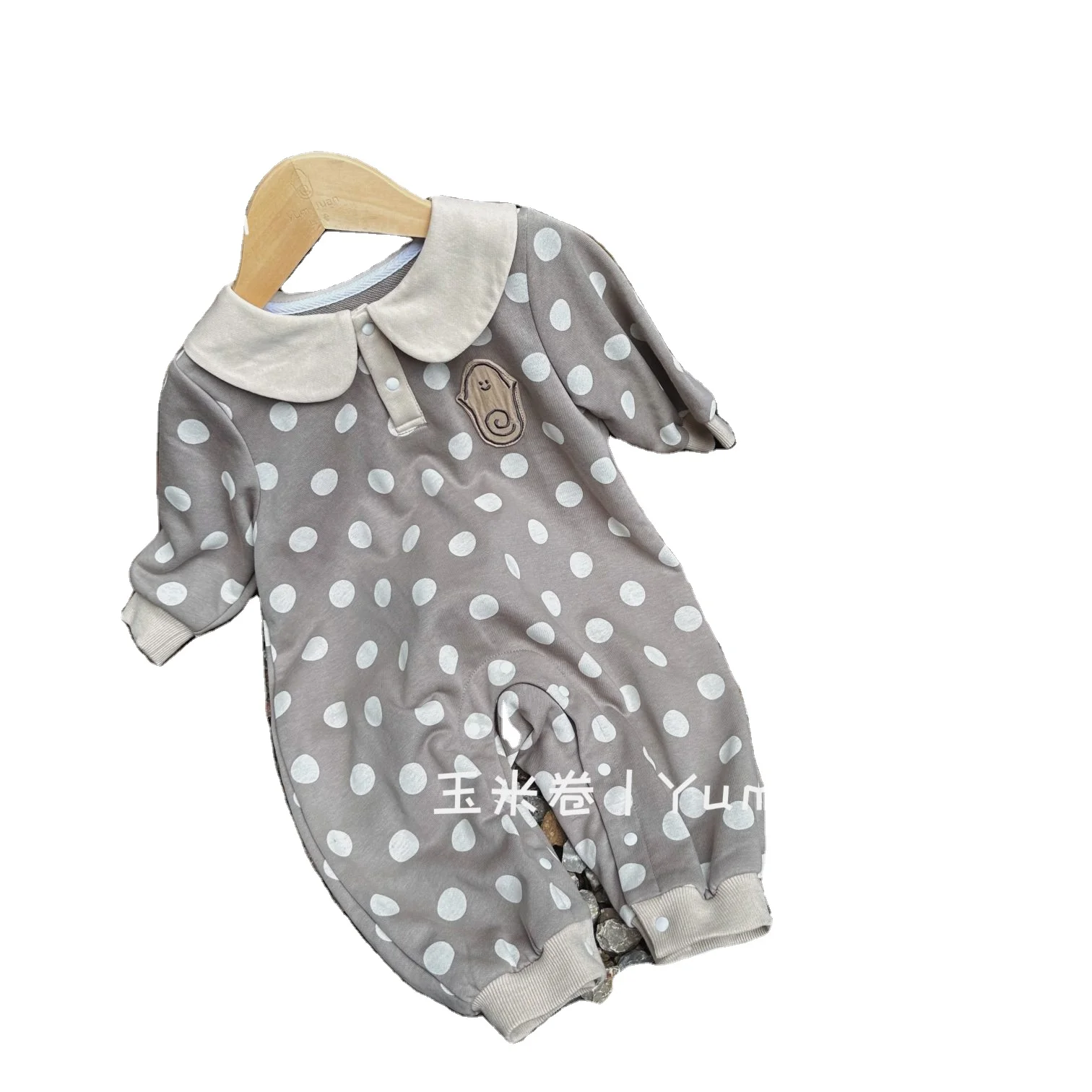 High Quality Unisex Toddler Clothing Cute Spot Pattern Baby Knitted Long Sleeves Romper Button Closure Autumn Factory Wholesale