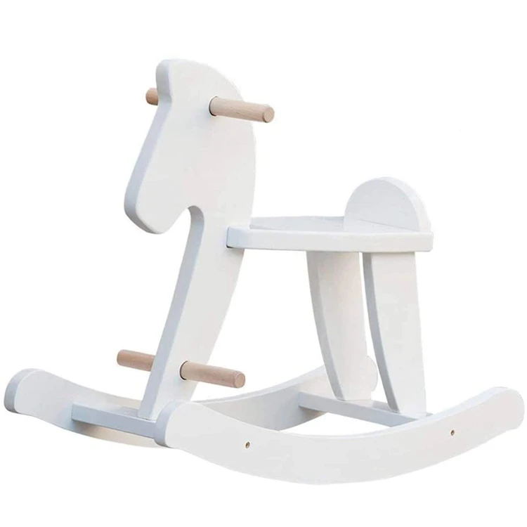 Custom Toddler Ride Animal White Rocker Toy Children Baby Wooden Rocking Horse Toy For Kids