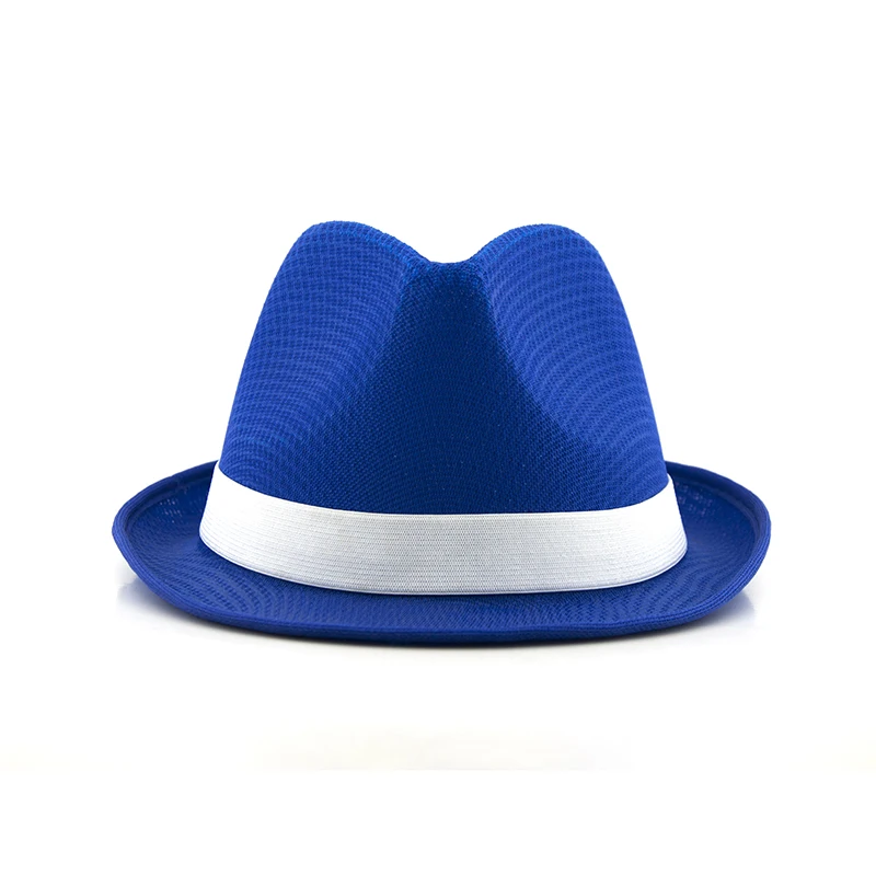 Hot Sale 100% Polyester Straw Fedora Hat for Promotional Coloured hat in polyester straw with white coloured band