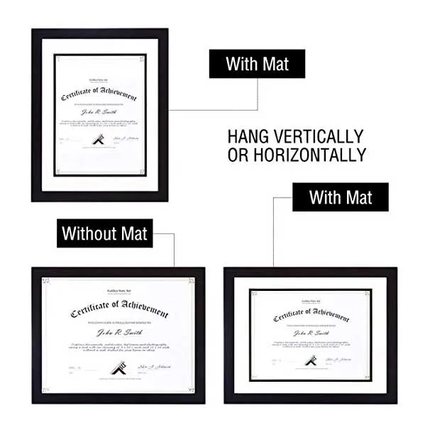 Классический черный сертификат 11x14 на заказ с двойным ковриком и вертикальной и горизонтальной подвеской, фоторамка для диплома, оптовая продажа
