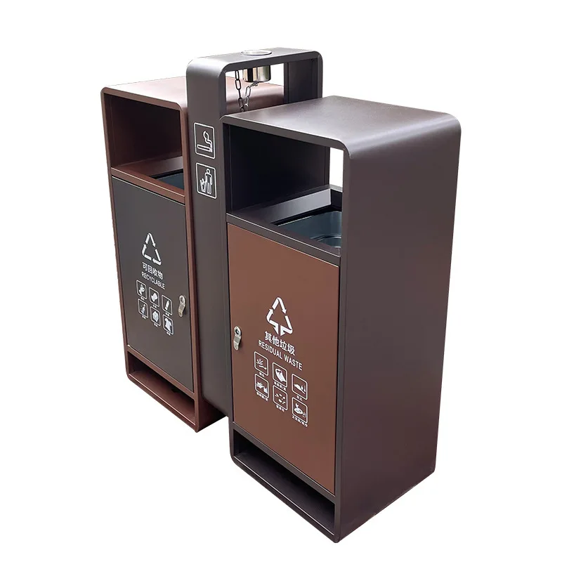 Stainless steel rubbish bin metal garbage container brown waste trash can