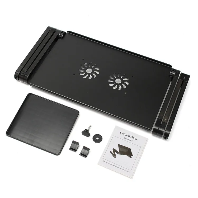 hot aluminum adjustable laptop table portable bed table with two cooling fans and mouse pad folding cooling pad for home