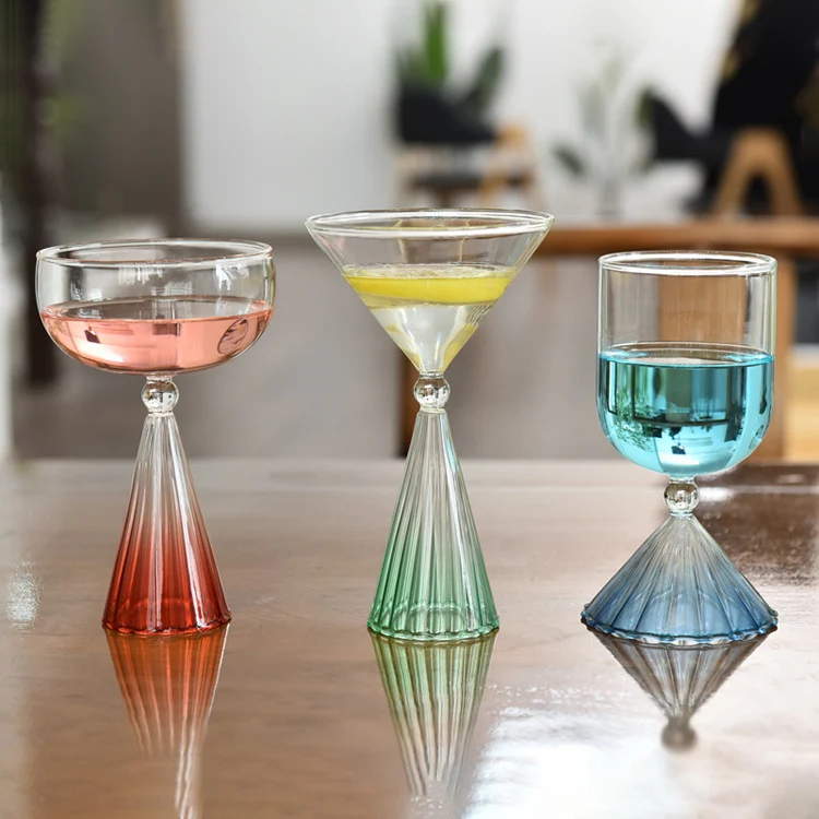 Colored Stripe Champagne Glass Wine Ice Cream Dessert Glass Elegant Martini Glasses Handmade Coffee Mug