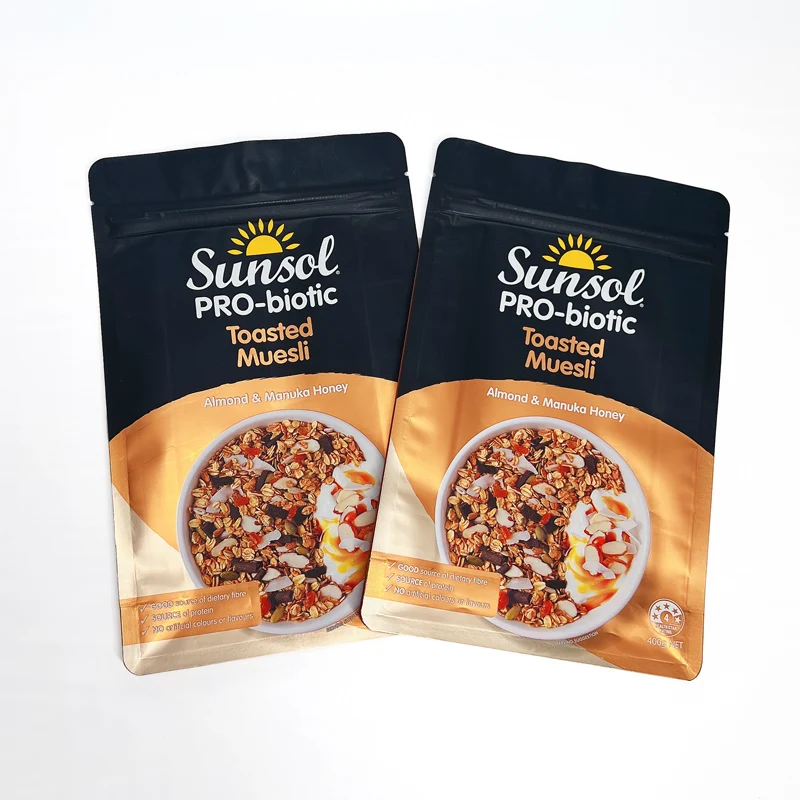 Custom Printed Eight Side Sealed Bag For Oat Ceareal Muesli Crunchy Snacks Packaging Bags