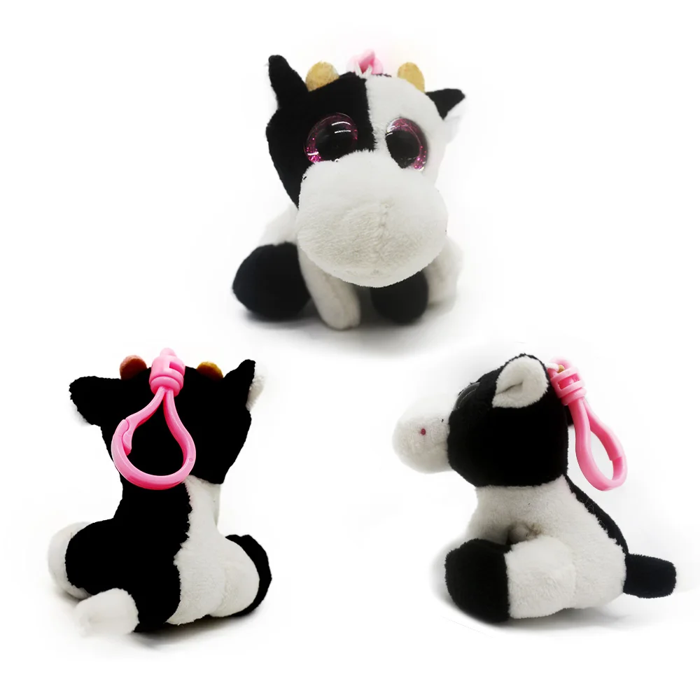 Cute Soft Stuffed Animal Toy Cheap Mini Cartoon Cow Keychain Decoration Wholesale Custom Mini Big Eyes Plush Toy
