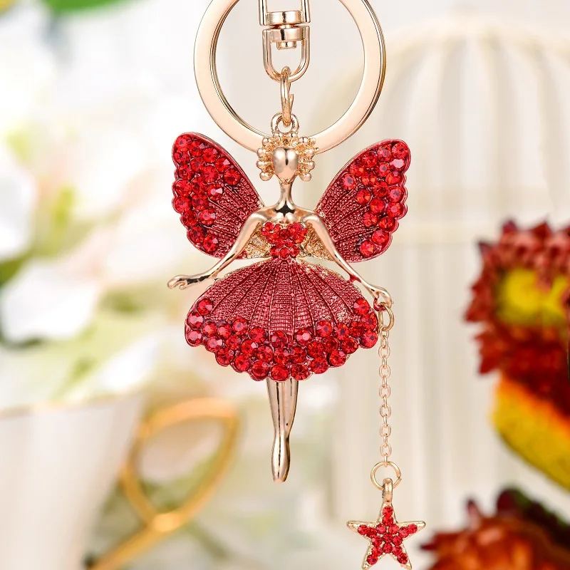 Wholesale Beautiful Ballet Keychain Flower Fairy Water Diamond Butter Delicate Dance Keychain