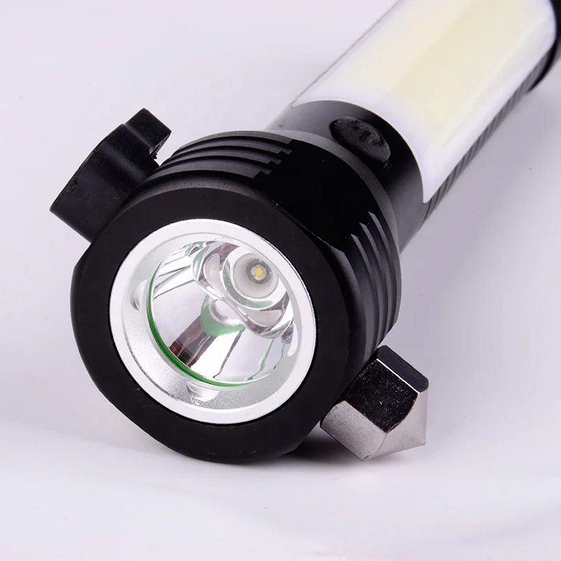 Multi-function Waterproof AAA Battery Powered led Flashlight  Magnetic Aluminum Car Safety Hammer Work Light Torch