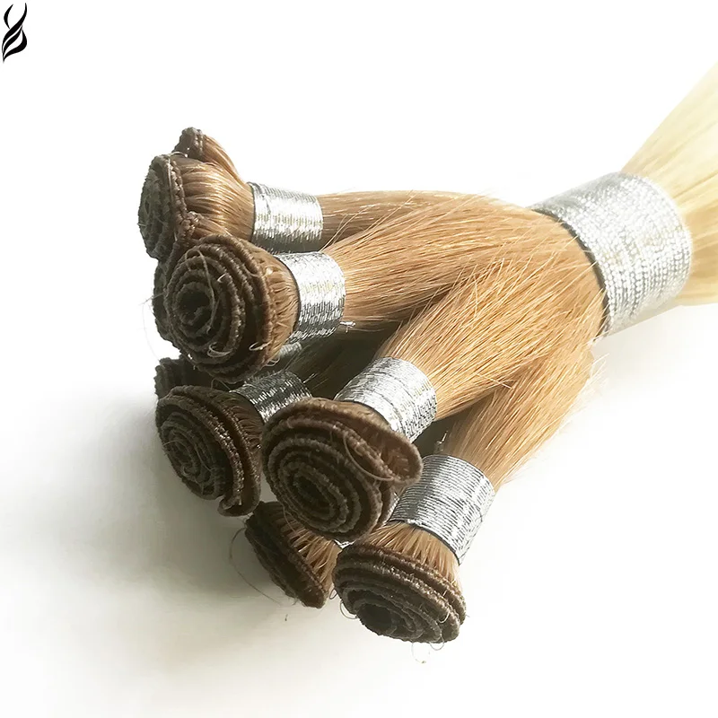 YADING Hand Tied Extensions  R8-60 Blonde 100% Raw  Human hair Double Drawn Cuticle Aligned Virgin Hair invisible wefts