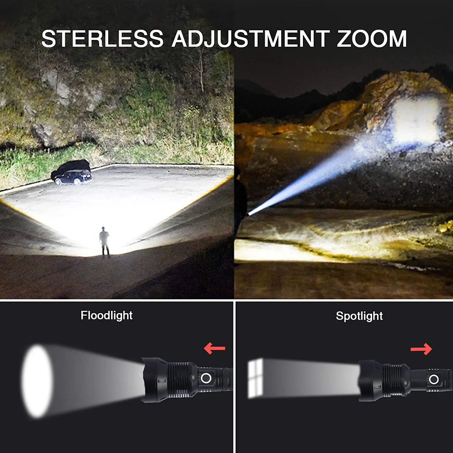 2024 Powerful 10W 10000 lumens 5Modes Waterproof Camping Tactical Torch flash LED USB Rechargeable flashlights lamp light