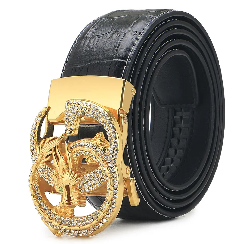 Новый роскошный кожаный ремень из воловьей кожи с автоматической пряжкой Золотого Дракона для мужчин