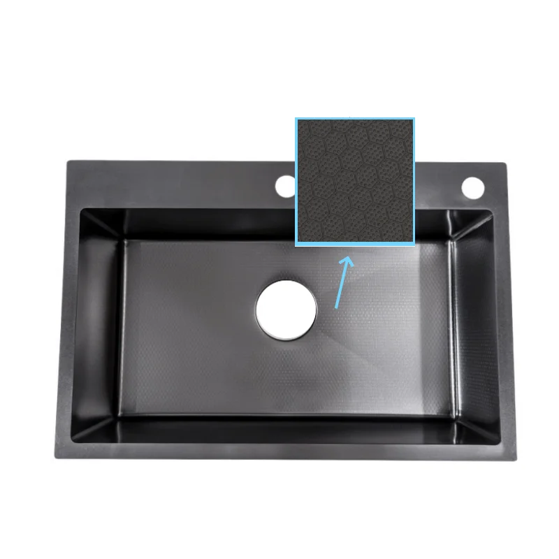 2025 New Korean Style Honeycomb Luxury Custom Nano Sinks Kitchen Stainless Steel 304 Smart Big Black Sink With 185mm Drain Hole