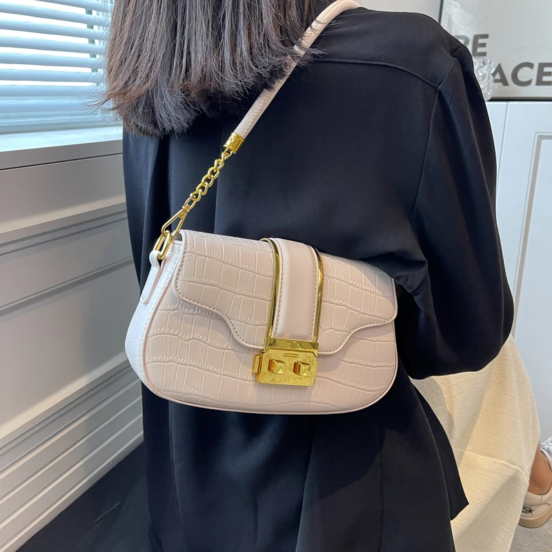 Suka Fashion Trending Crocodile pattern Handbags For Women Leather Clutch Bags Retro Casual Chains Shoulder Purses And Handbags