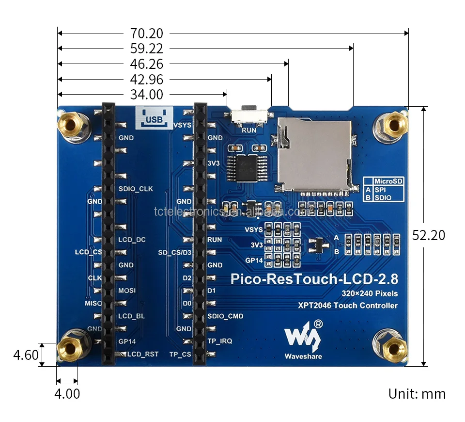 2.8 inch Pico display screen 262K color LCD module 320 x 240 pixel SPI communication