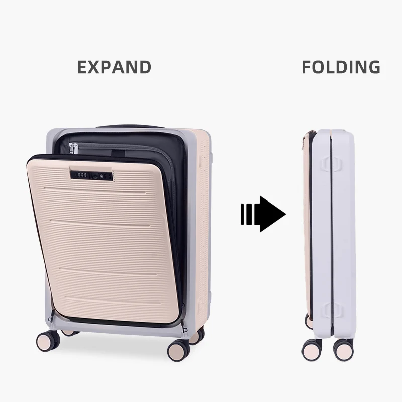 custom-made Pink Makrolon Polycarbonate 20 Inch Collapsible Suitcase,carry-on Front Laptop Pocket Aluminum rod Suitcase