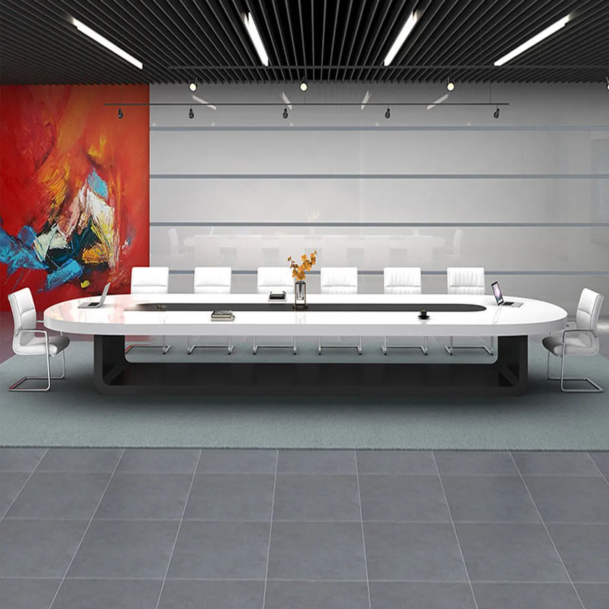 Custom size long conference table modern solid surface meeting room executive office desk