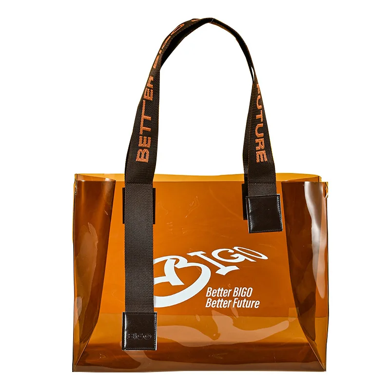Women custom Fashion beach PVC plastic tote bag,wholesale clear pvc shopping bag Promotion Gift Bags