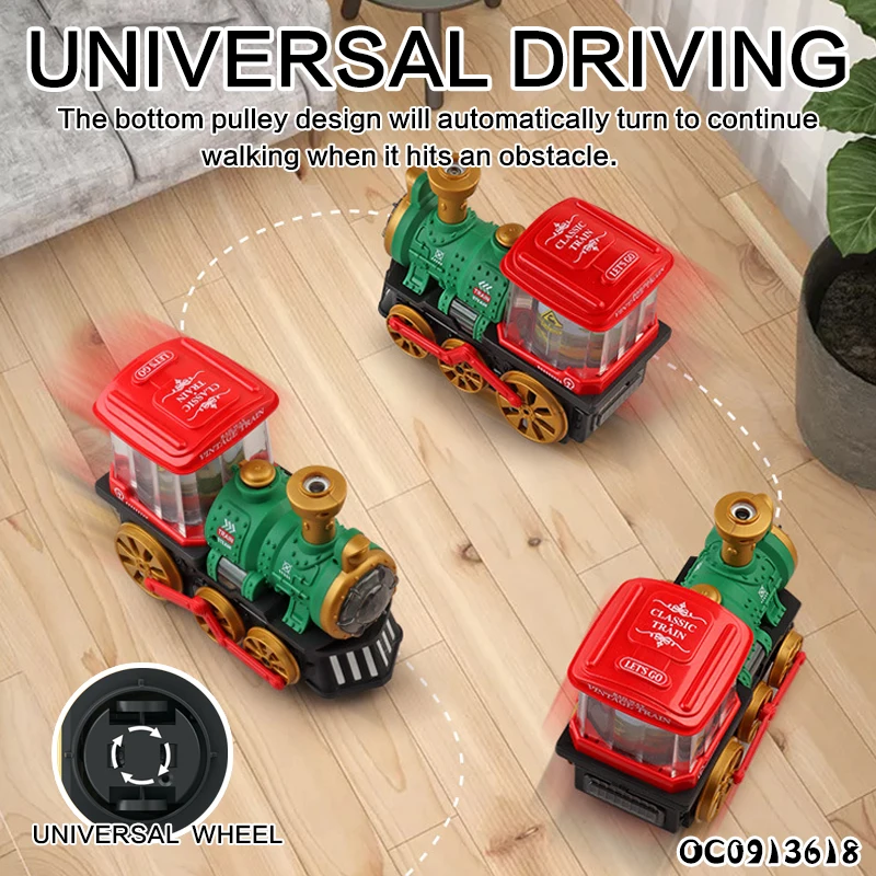 B/O Universal wheel spray mist kid small electric train toy with light music