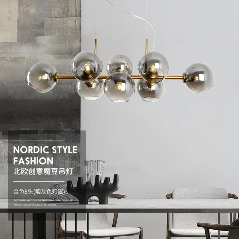 Простая креативная люстра Дымчатая серая стеклянная светодиодная Подвесная лампа для столовой барной потолочной лампы