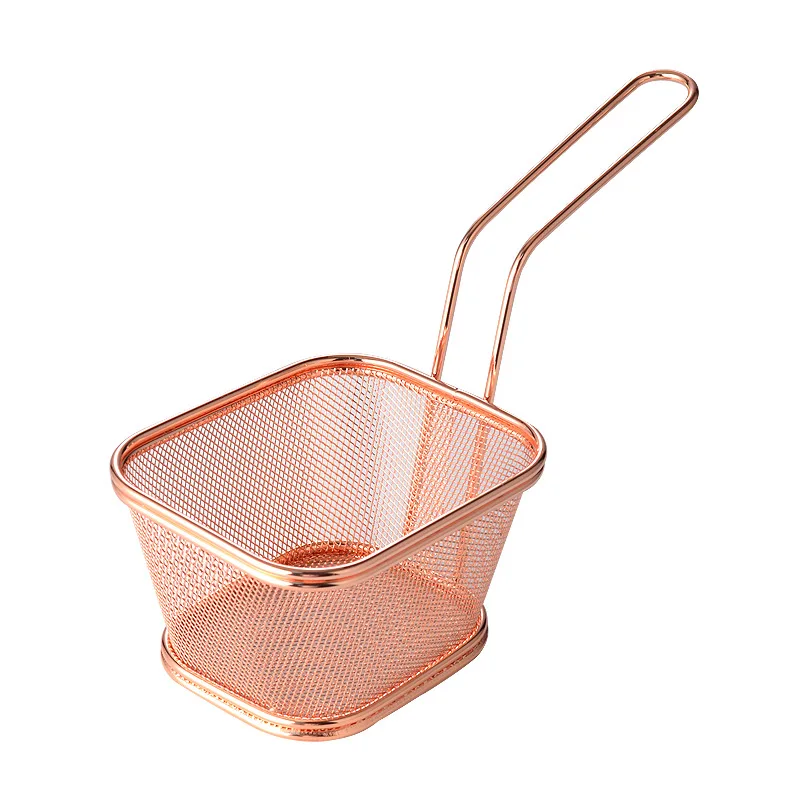 Fryer Basket Storage Snack Kitchen Restaurant Mini Gold Stainless Steel French Fries Serving Frying