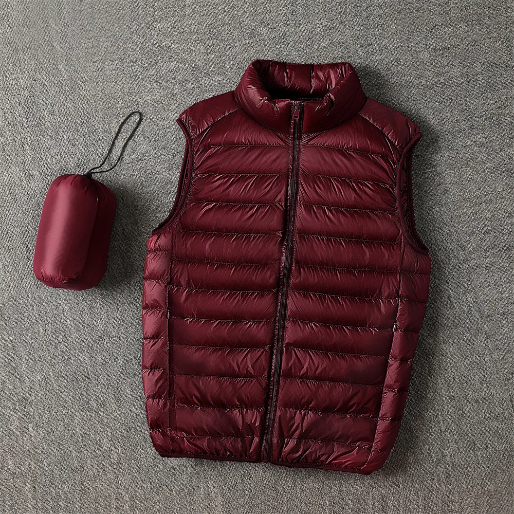 oem men packable ultra-light weight black puffer vest custom logo reversible quilted vest cotton puffer duck down vest