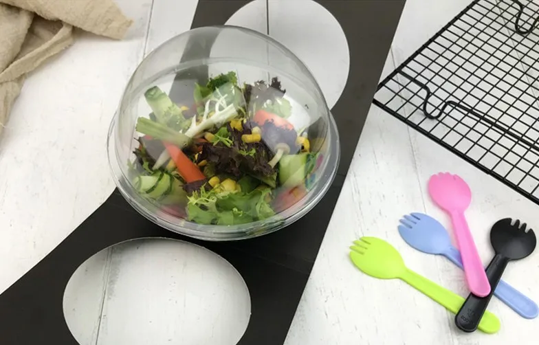 Poke Bowl Plastic Packaging Poke Bowl with Paper Card Carry Packaging Custom