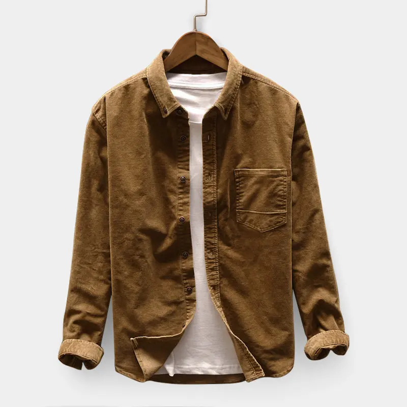 Men Corduroy Shirts S-4XL New Mens Dress Shirts Long Sleeve Slim Casual Social Male Clothes
