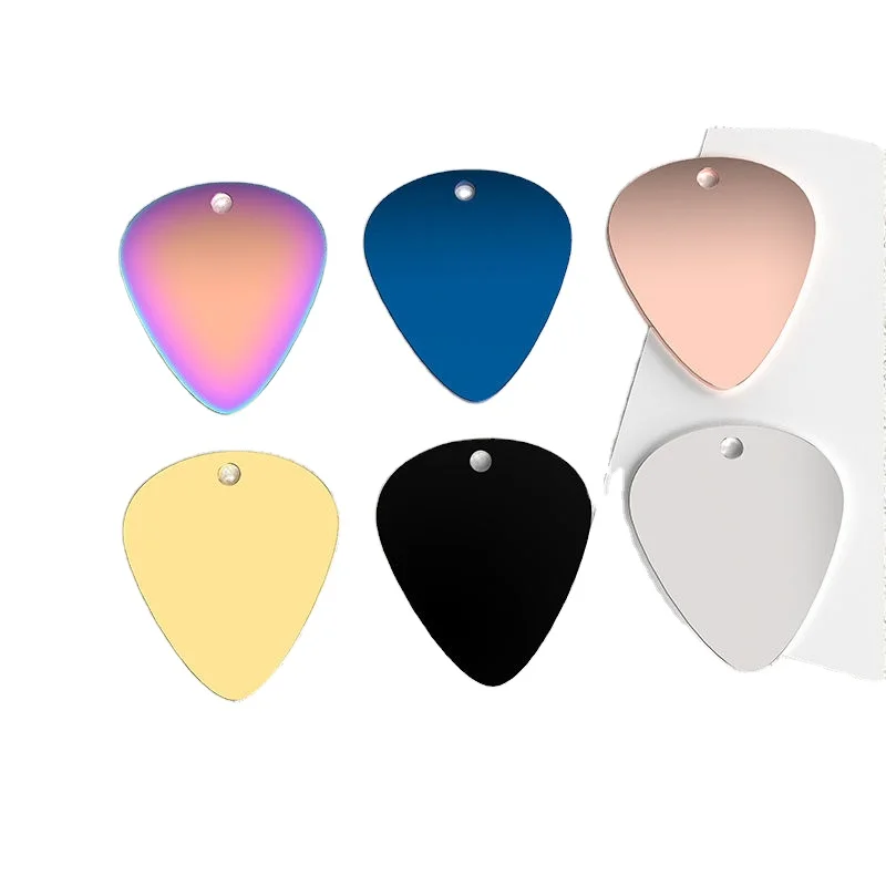 Wholesale DIY Laser Engraved logo Personality Stainless Steel Music Guitar Pick Shape Necklace Pendant Metal Label