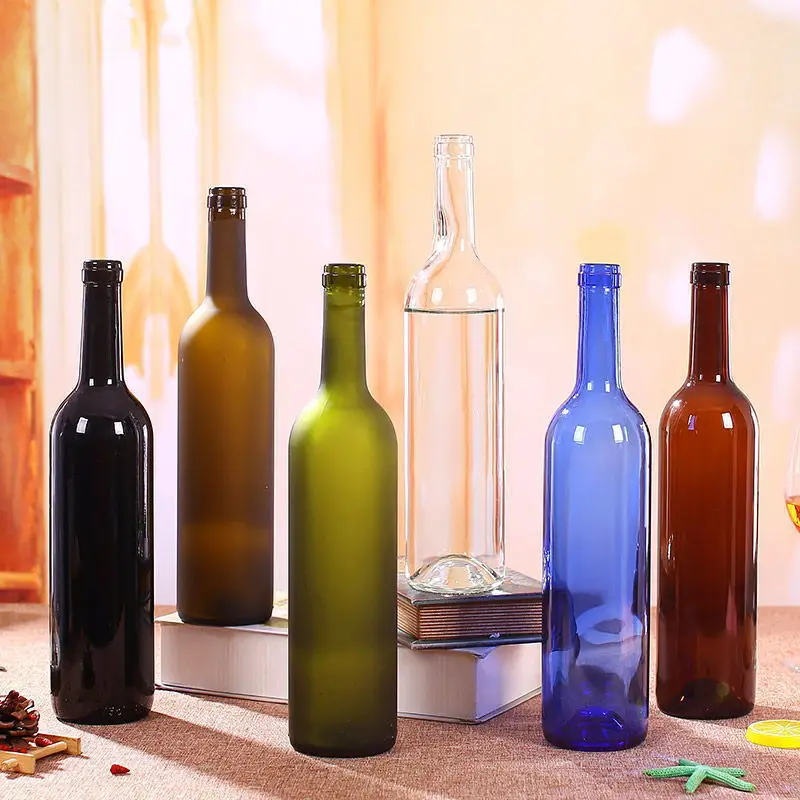 Wholesale 500ml 750ml Matte Black Green Amber Blue Empty Round Liquor Glass Wine Bottle