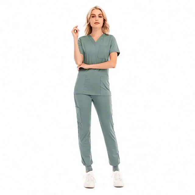 custom blank summer clothes hospital two piece scrubs clothing top and joggers uniforms sets nurse