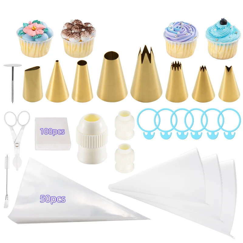 
Gold Stainless Steel 173 Pieces Cake Decorating Tips Set Tools Cakes For Baking 