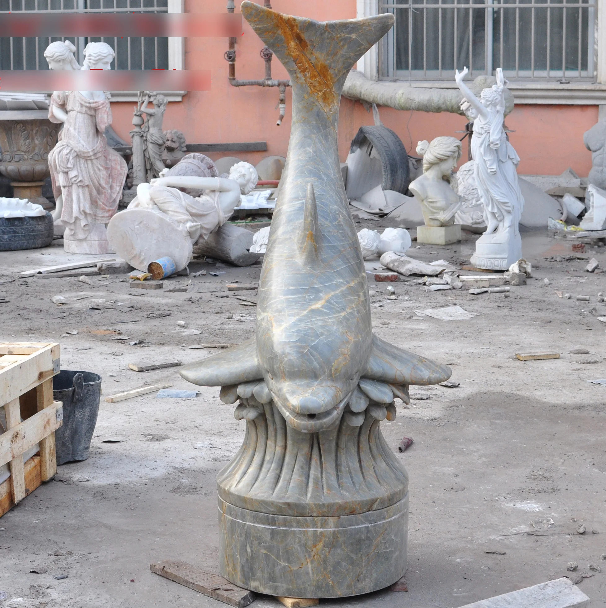 Factory hot selling handmade customized high-quality marble sculpture garden simple style white marble dolphin sculpture