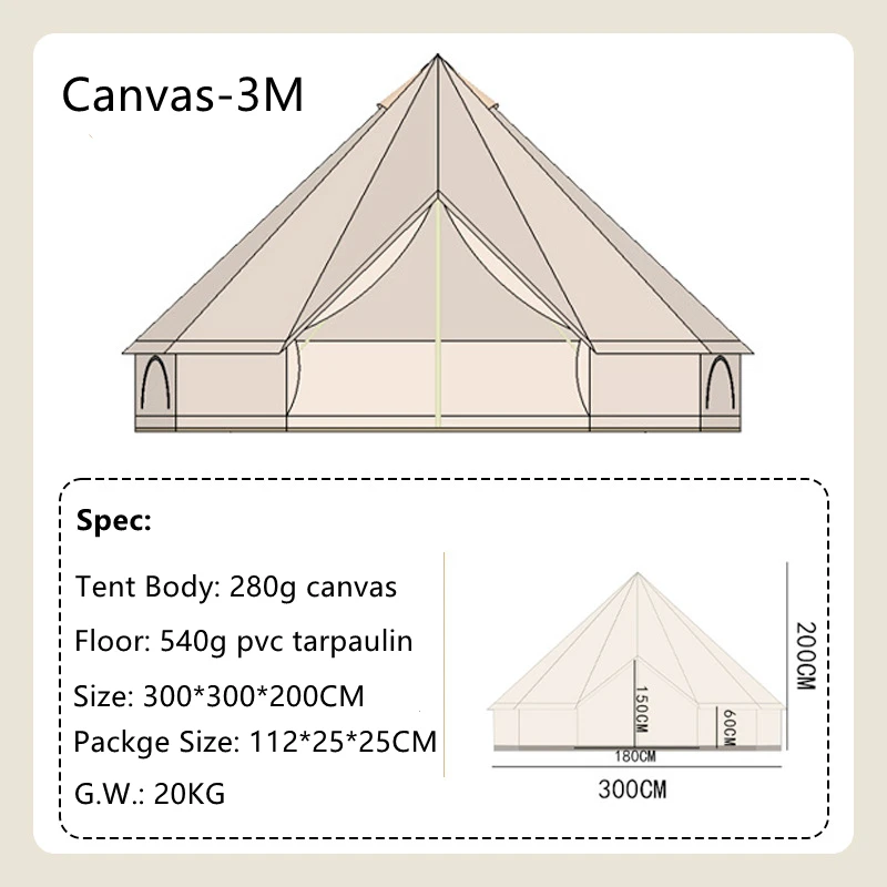 CLM Low MOQ Wholesale 3M 4M 5M 6M 7M Outdoor Glamping Luxury Cotton Yurt Tent 4 Season Waterproof Canvas Bell Tent