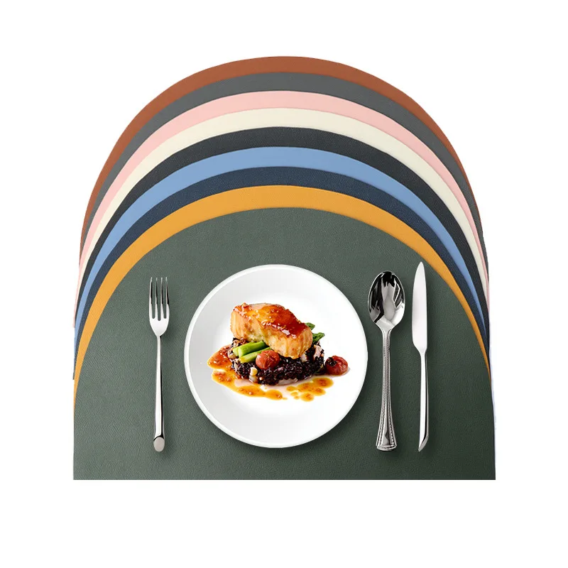 Custom Leather Round Table Mat Eco friendly  Scalloped Disposable Laser Cut Food Placemat For Dinner Table