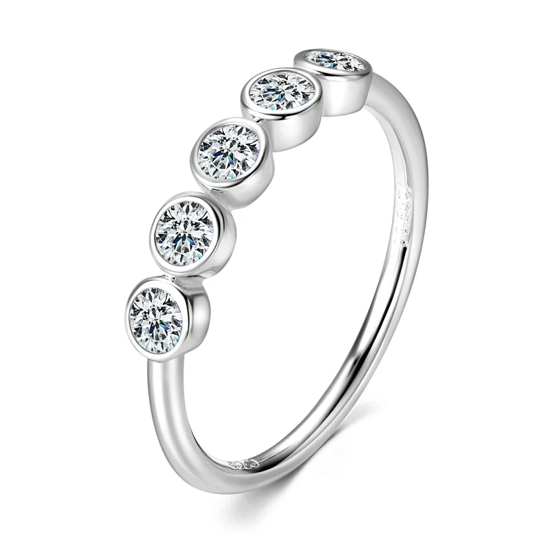 Chasau Personality High-grade Sense Wedding Bands 925 Sterling Sliver Five Stone Round Cut Moissanite Ring for Women