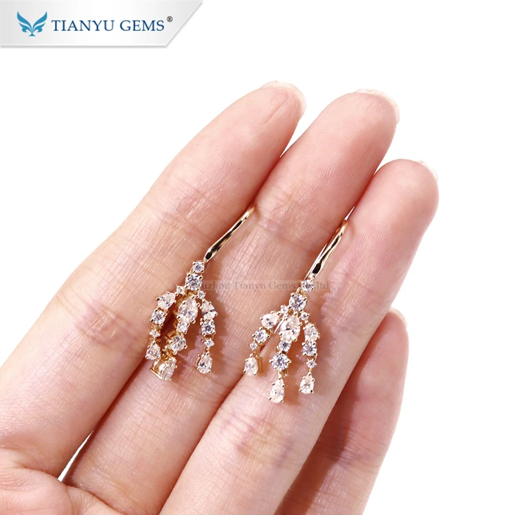 Tianyu 14k/18k yellow gold earring colorless moissanite drop earring for ladies fashion earrings