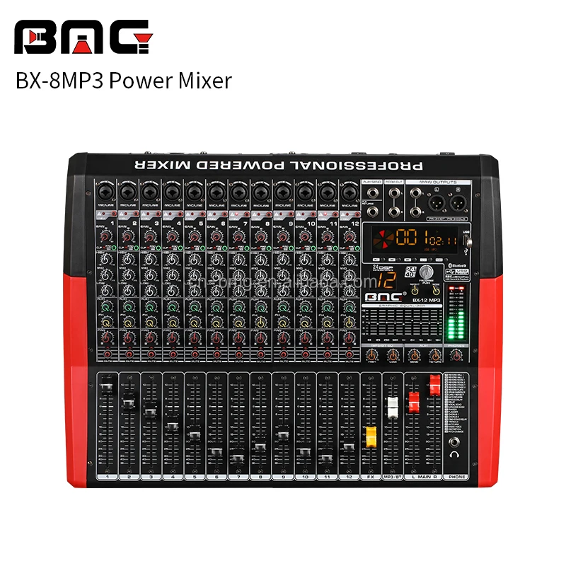 BMG Hot Selling 12 Channel USB Powered Amplifier Mixers with BT Music Dj Sound Amplifier Digital Mixer With Low Price