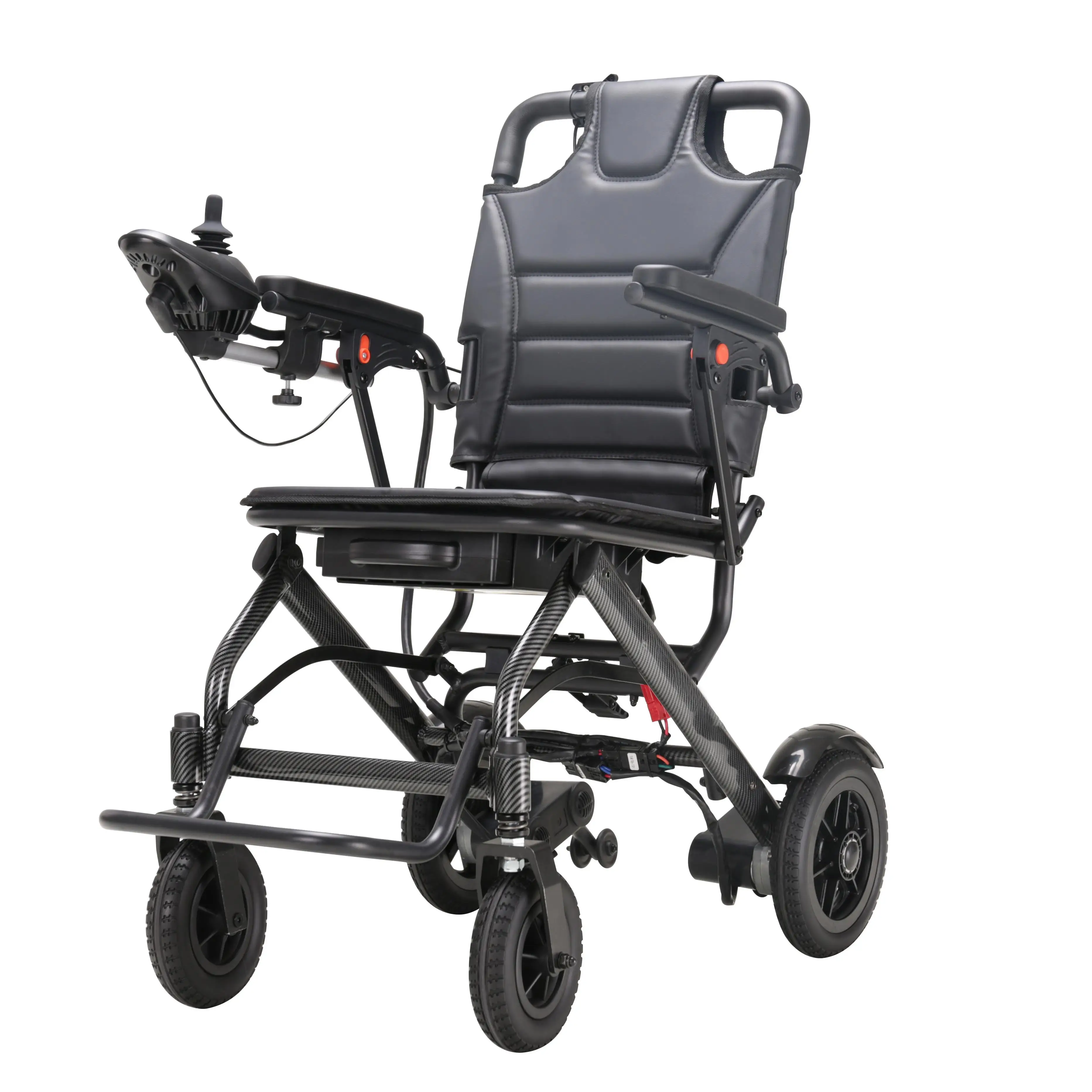16kg Foldable Portable Aluminum 100kg capacity Wheelchair with Carbon Fiber Hydrographic Pattern and Selectable Battery Packs