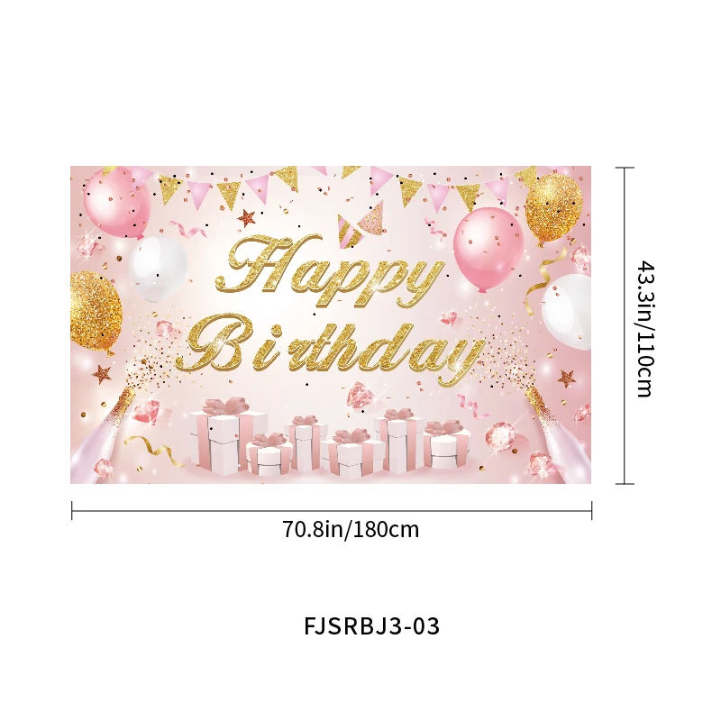 Wholesale Pink Rose Gold Happy Birthday Banner Decor for Girls Photo Backdrop 18th 21st 30th Birthday Party Sign Poster Fabric