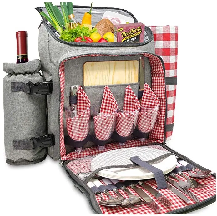 
XL Picnic Backpack Classic 4 Person Insulated Design Waterproof Blanket lunch bag for Full Cutlery Set 