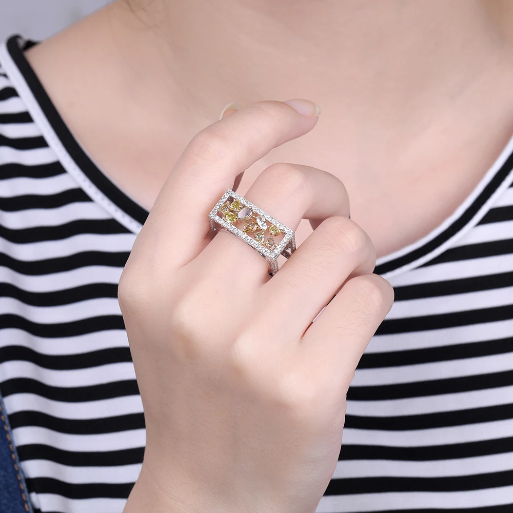 
Hot seller Yellow diamond 18k 14k 9k gold micro pave diamond ring for girlfriend 