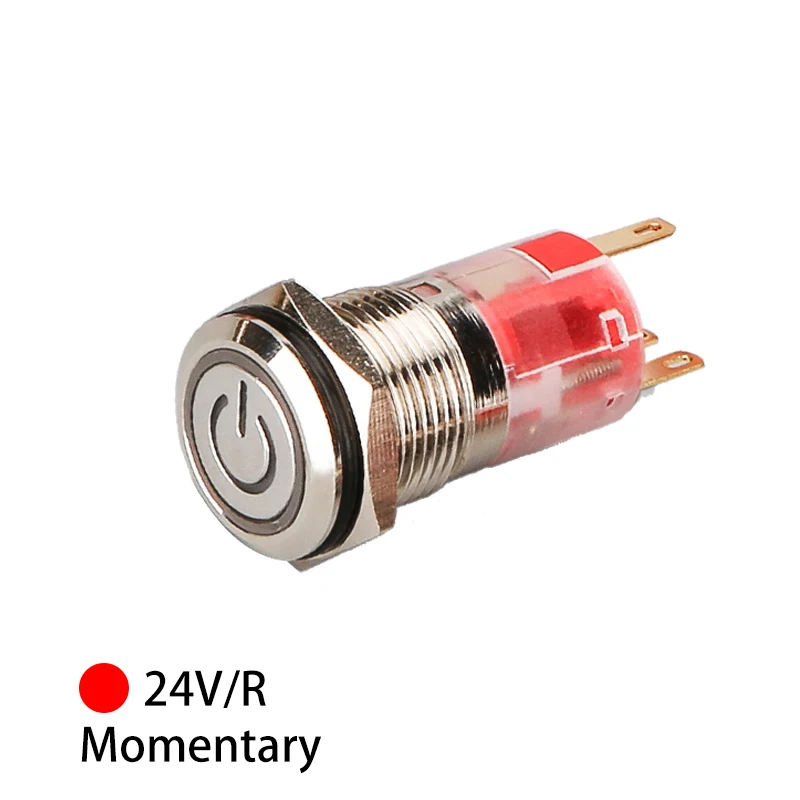 stainless steel 24Voltage Ring illuminated Power symbol waterproof IP67 switch 16mm light red button