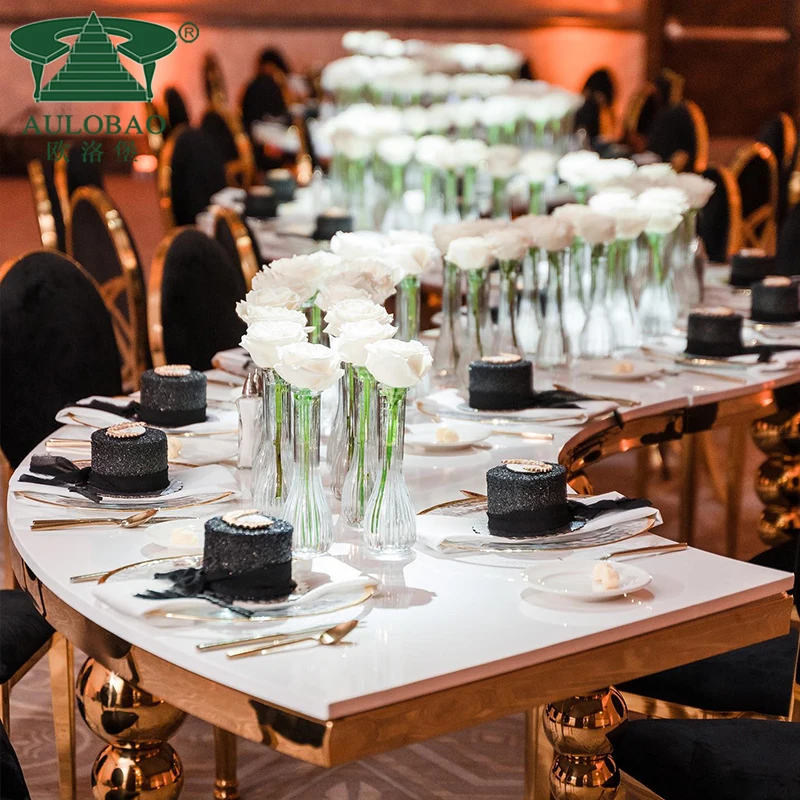 changeable halfmoon , S and O shape stainless steel leg glass top wedding tables