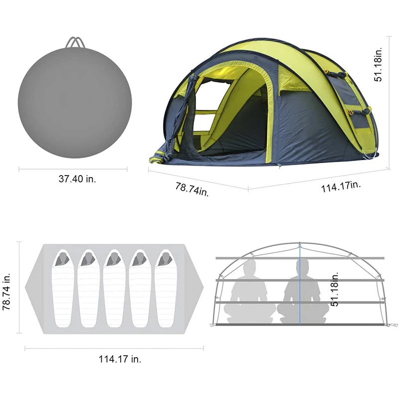5 Person turbo life cabin camping Tent outdoor customized long camping tent
