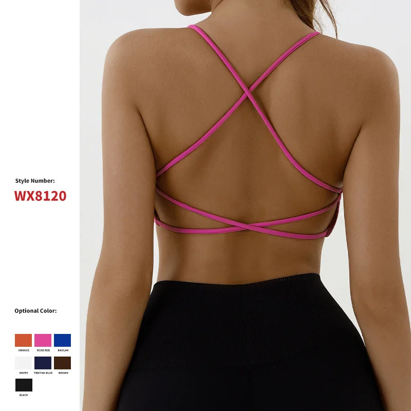 Racerback Criss-cross Back Sports Bra With Pad Cool Quickly Dry Yoga Bra Running Outdoor Fitness Bra